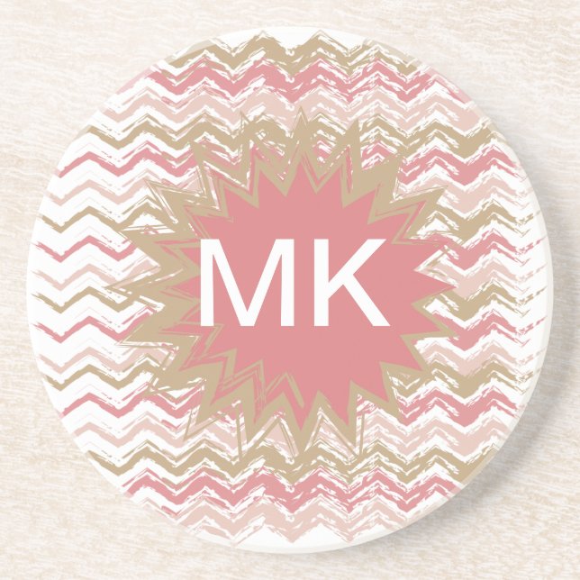 Coral Spice Scribble ZigZag Chevron Pattern Coaster (Front)