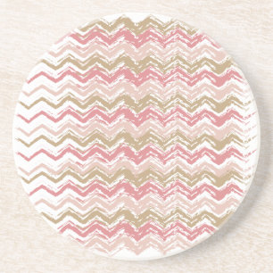 Coral Spice Scribble ZigZag Chevron Pattern Coaster