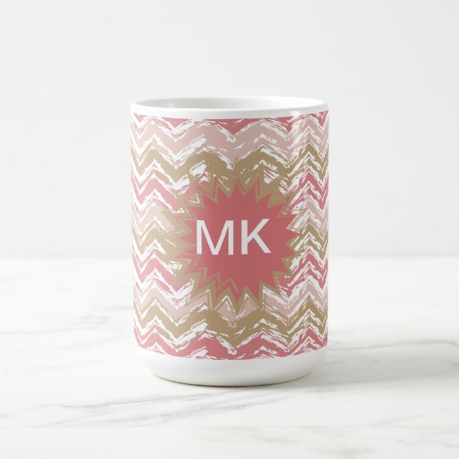 Coral Spice Scribble ZigZag Chevron Pattern Coffee Mug (Center)