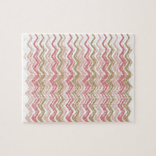 Coral Spice Scribble ZigZag Chevron Pattern Jigsaw Puzzle