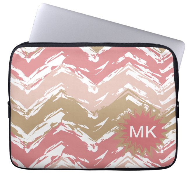 Coral Spice Scribble ZigZag Chevron Pattern Laptop Sleeve (Front)