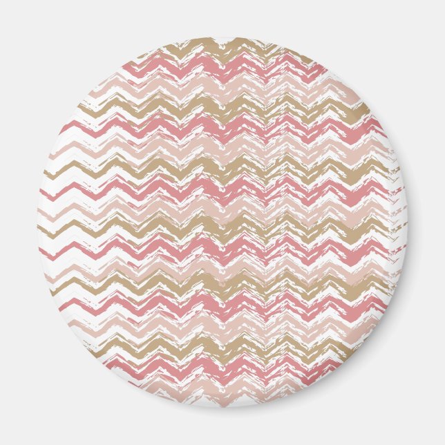 Coral Spice Scribble ZigZag Chevron Pattern Magnet (Front)