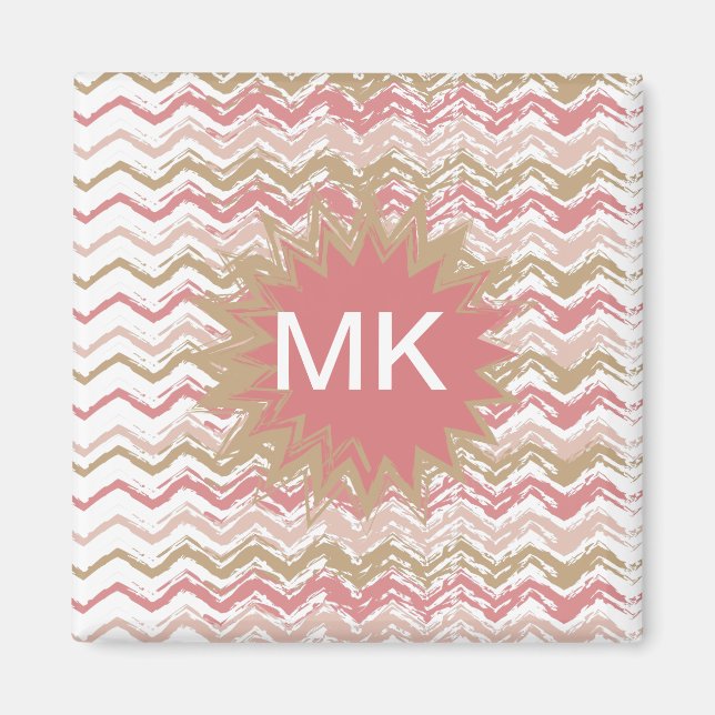 Coral Spice Scribble ZigZag Chevron Pattern Magnet (Front)