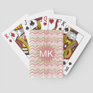 Coral Spice Scribble ZigZag Chevron Pattern Playing Cards