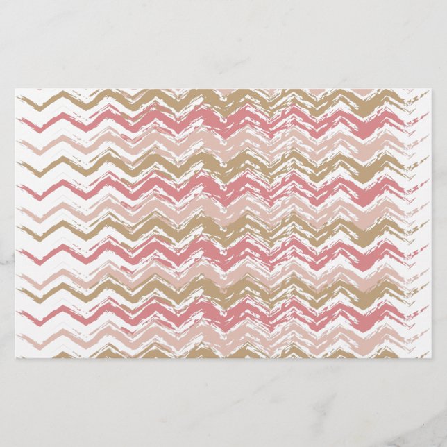 Coral Spice Scribble ZigZag Chevron Pattern Stationery (Front)