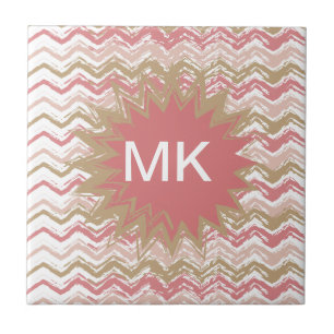 Coral Spice Scribble ZigZag Chevron Pattern Tile