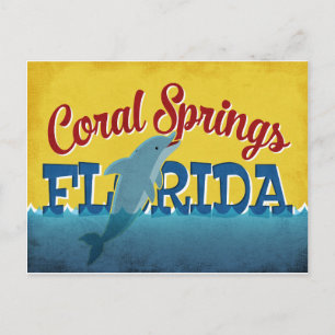 Coral Springs Florida Dolphin Retro Vintage Travel Postcard