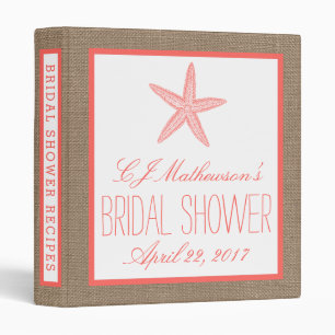 Coral Starfish Beach Burlap Bridal Shower Recipe Binder