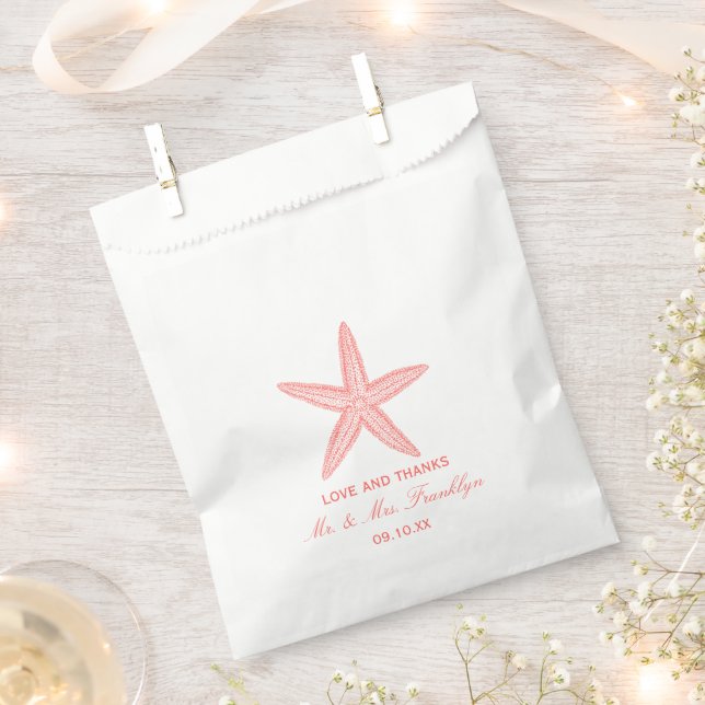 Coral Starfish Beach Wedding Favour Bag (Clipped)