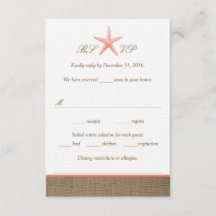 Coral Starfish Burlap Beach Wedding Cartes RSVP