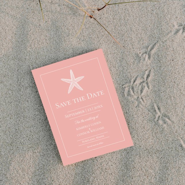 Coral Starfish Monogram Photo Save The Date (Coral Starfish Monogram Photo Save the Date)