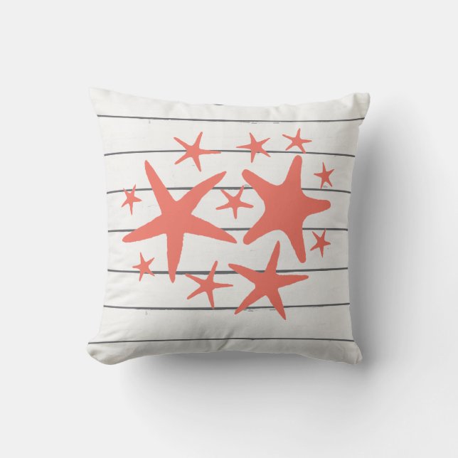 Coral Starfish Shiplap Plage côtière Coussin (Recto)
