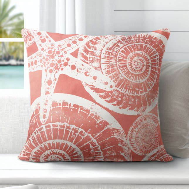 Coral Starfish Throw Pillow (Coastal Elegance Redefined: Explore Totally Coast's Exclusive Pillow Designs)
