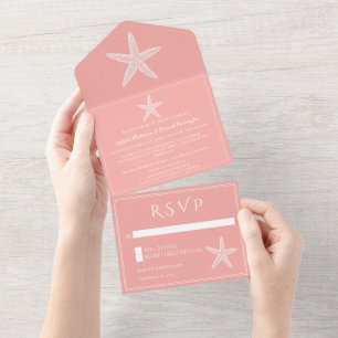 Coral Starfish Wedding All In One Invitation