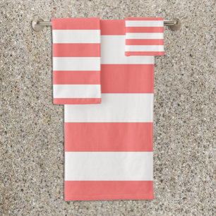 Coral Stripe Bath Towel Set