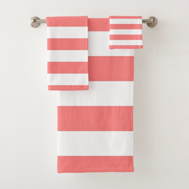 Coral Stripe Bath Towel Set (Insitu)