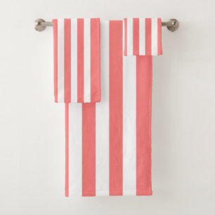 Coral Stripe Bath Towel Set