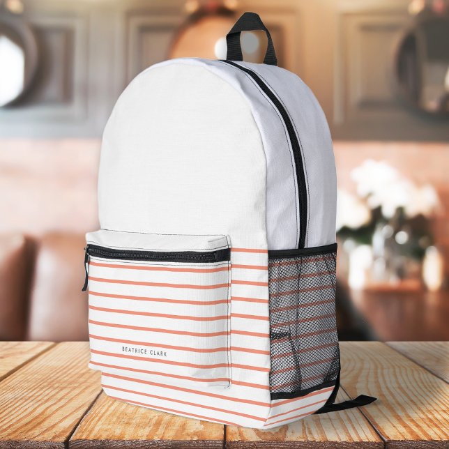 Coral Stripe Minimalist Modern Stylish Feminine Printed Backpack (Creator Uploaded)