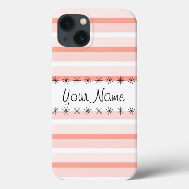 Coral Stripe 'Name' iPad Mini case (Back)