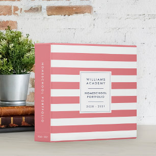 Coral Stripe Personalized Homeschool Portfolio Binder