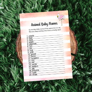Coral Striped Flamingo Animal Baby Names Card