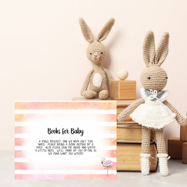 Coral Striped Flamingo Books For Baby Shower Game Enclosure Card (Creator Uploaded)