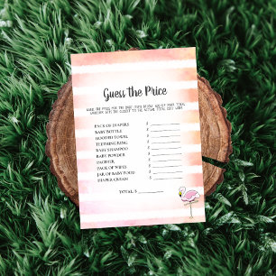 Coral Striped Flamingo Guess The Price Shower Game Invitation