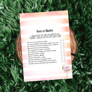 Coral Striped Flamingo Over Under Baby Shower Game Invitation