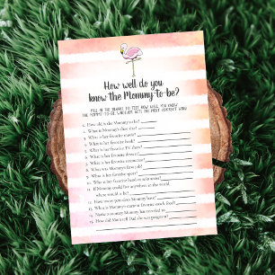 Coral Striped Flamingo Who Knows Mommy Best Game Invitation