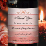 Coral Striped Tone on Tone Romantic Wedding Wine Label<br><div class="desc">Elegant wine label featuring a coral and pink tone on tone striped painted design. The top ornament is a separate file and can be dragged, rotated, scaled or deleted if you like. Beautiful to say Thank You to your future mother and father in law and customizable for any other event...</div>