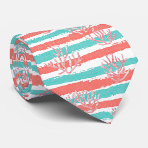 Coral Stripes Coastal Watercolor Pattern (1) Tie