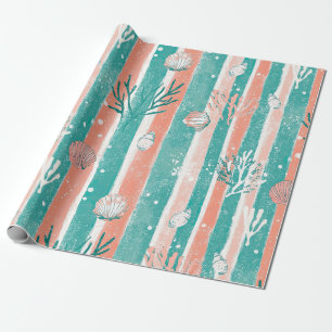 Coral Stripes Coastal Watercolor Pattern (6) Wrapping Paper