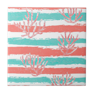 Coral Stripes Coastal Watercolor Pattern Tile