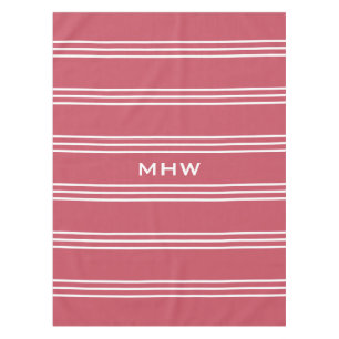 Coral Stripes custom monogram table cloths