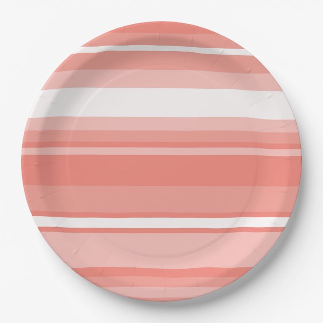 Coral stripes paper plate (Front)