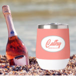 Coral Stylized Wedding Bridesmaid Name<br><div class="desc">Gift your wedding bridesmaid with this trendy and personalized, stainless steel wine tumbler with her name in stylized script inside a white, oval design. Background colour and script is a coral colour. Perfect for a bachelorette party as well! Personalize your wine tumbler by editing and replacing bridesmaid name with desired...</div>