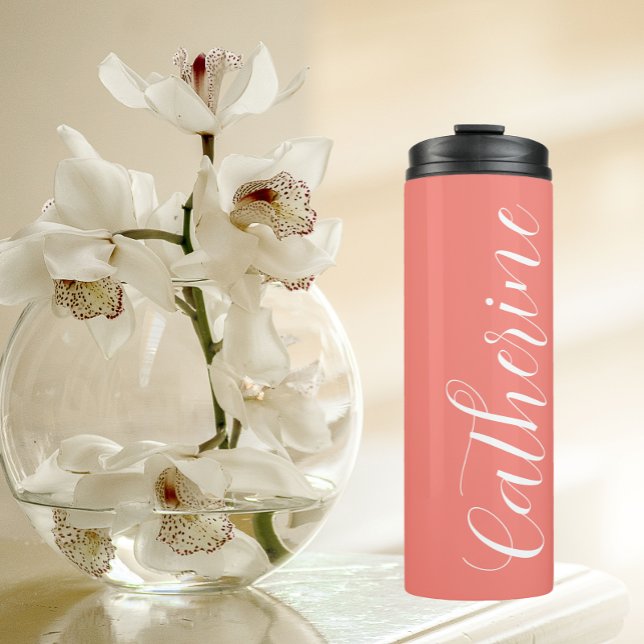 Coral Stylized Wedding Bridesmaid Thermal Tumbler (In Situ)