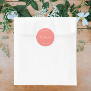 Coral Stylized Wedding Thank You Classic Round Sticker
