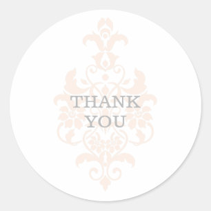 Coral Subtle Damask Thank You Stickers