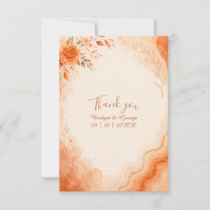 Coral Sunset floral Agate marble autumn wedding  Thank You Card