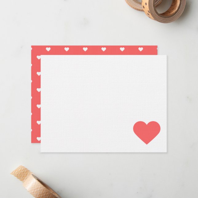 Coral Sweet Hearts Valentine Note Cards (Front/Back In Situ)
