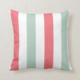 Coral, Teal and White Striped Throw Pillow
