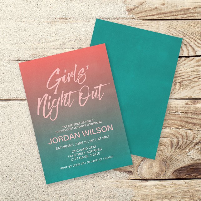 Coral Teal Bachelorette Girls' Night Out Invite (Creator Uploaded)