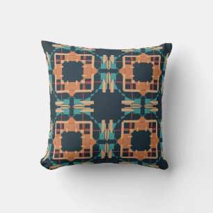 Coral Teal Beige Blue Southwest Look Large Tiles Throw Pillow
