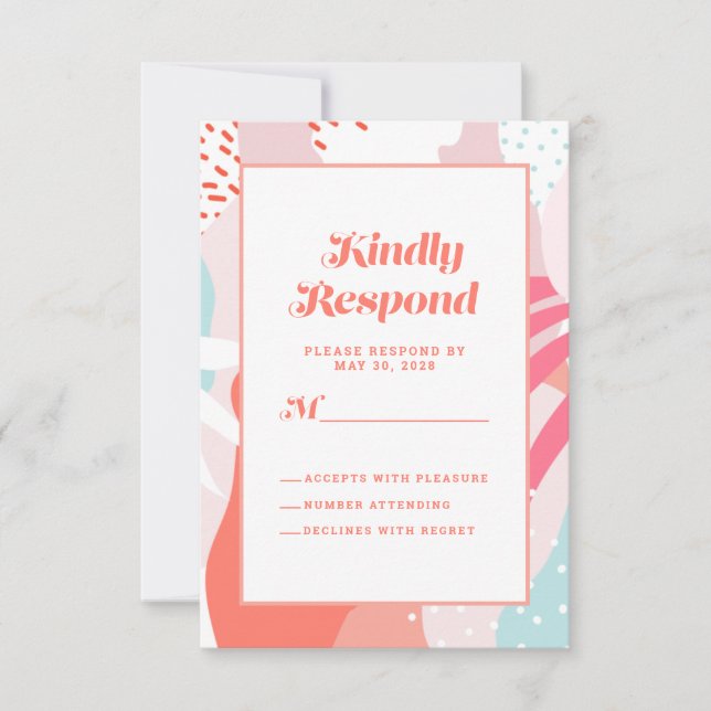 Coral Teal Geometric Artistic |  Modern Abstract RSVP Card (Front)