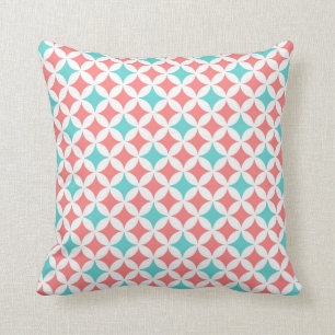 Coral Teal Geometric Pattern Decorative Pillow