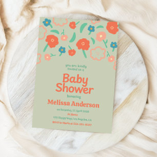 Coral, Teal & Peach Whimsical Floral Baby Shower   Invitation