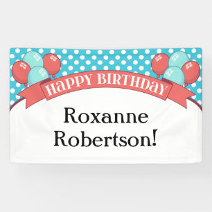 Coral Teal Polka Dot Balloon Birthday Banner