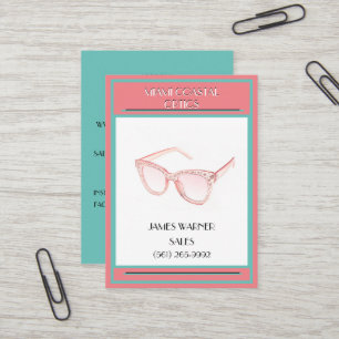 Coral & Teal Retro 80's Miami Sunglasses Business Card