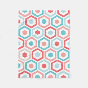 Coral Teal Retro Geometric Pattern Fleece Blanket